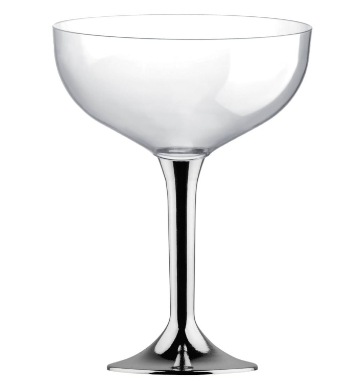 Flûte Champagne Plastique Pied Argent Chrome 200ml 2P (20 Utés) Flûte Champagne Plastique Pied Argent Chrome 200ml 2P (20 Utés)