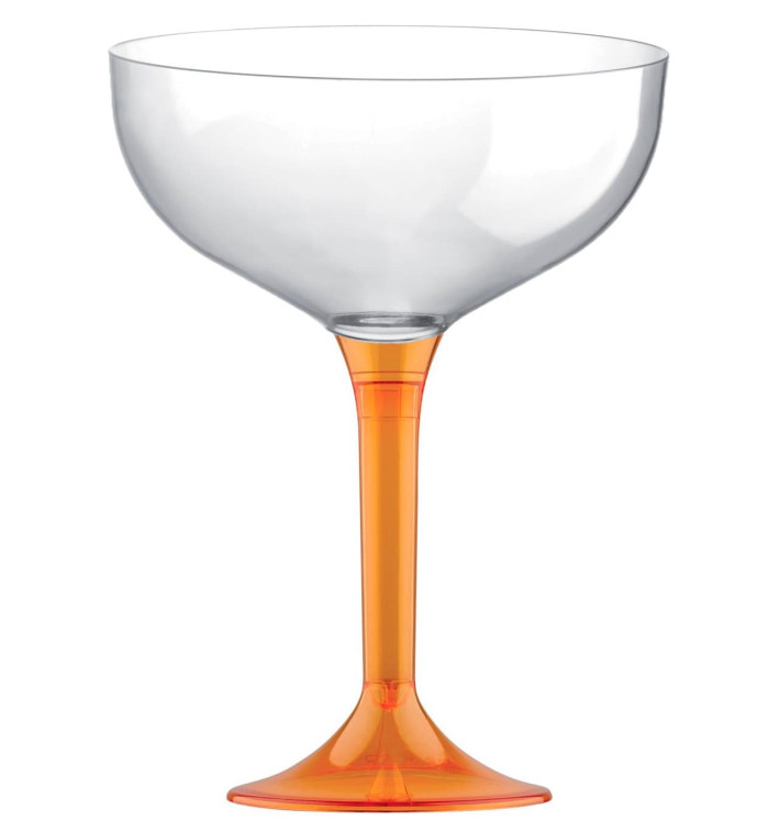 Flûte Champagne Plastique Pied Orange Trans. 200ml 2P (20 Utés) Flûte Champagne Plastique Pied Orange Trans. 200ml 2P (20 Utés)
