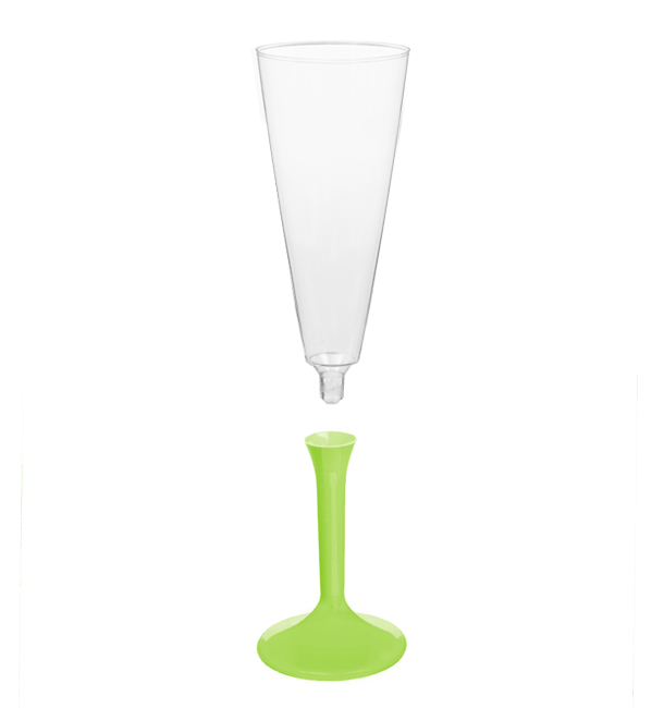 Flûte Champagne Plastique Pied Vert citron 160ml 2P (200 Utés)