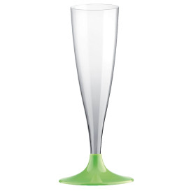 Flûte Champagne Plastique Pied Vert citron 140ml 2P (400 Utés)