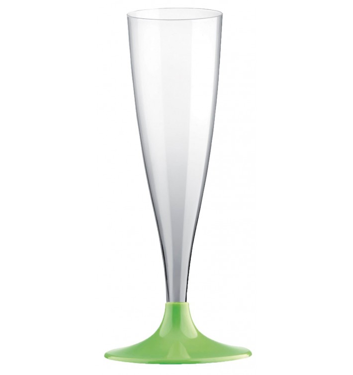 Flûte Champagne Plastique Pied Vert citron 140ml 2P (400 Utés)