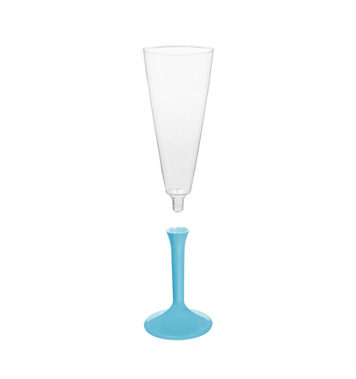 Flûte Champagne Plastique Pied Turquoise 160ml (20 Utés) Flûte Champagne Plastique Pied Turquoise 160ml (20 Utés)