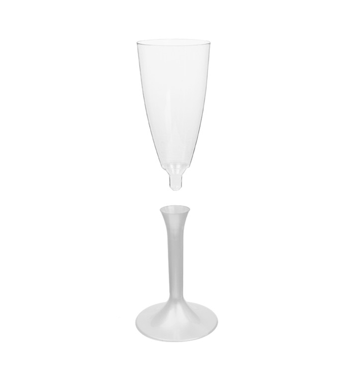 Flûte Champagne Plastique Pied Blanc Perlé 120ml 2P (20 Utés) Flûte Champagne Plastique Pied Blanc Perlé 120ml 2P (20 Utés)