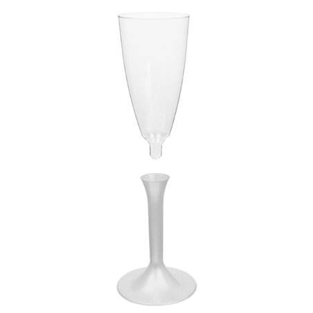 Flûte Champagne Plastique Pied Blanc Perlé 120ml 2P (20 Utés)