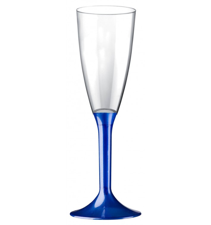 Flûte Champagne Plastique Pied Bleu Perlé 120ml 2P (20 Utés)