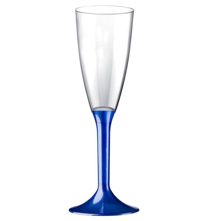 Flûte Champagne Plastique Pied Bleu Perlé 120ml 2P (20 Utés) Flûte Champagne Plastique Pied Bleu Perlé 120ml 2P (20 Utés)