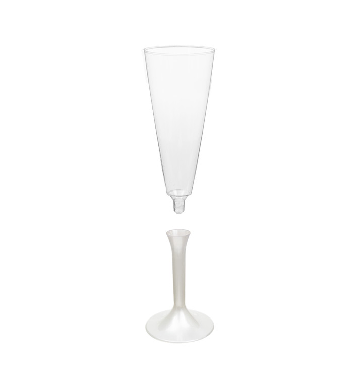 Flûte Champagne Plastique Pied Blanc Perlé 160ml 2P (20 Utés) Flûte Champagne Plastique Pied Blanc Perlé 160ml 2P (20 Utés)