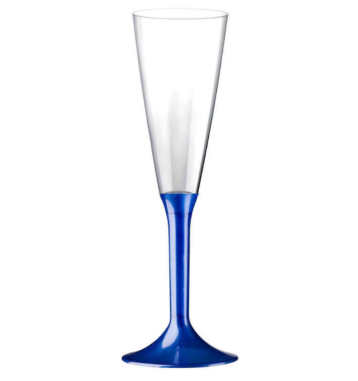 Flûte Champagne Plastique Pied Bleu Perlé 160ml 2P (20 Utés) Flûte Champagne Plastique Pied Bleu Perlé 160ml 2P (20 Utés)