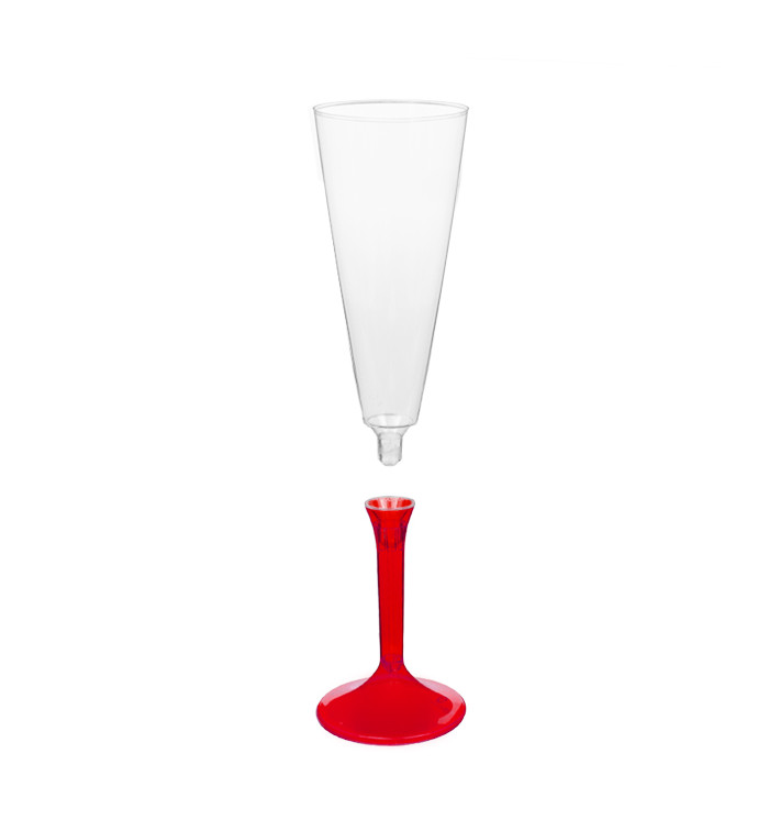 Flûte Champagne Plastique Pied Rouge Transp.160ml 2P (200 Utés) Flûte Champagne Plastique Pied Rouge Transp.160ml 2P (200 Utés)