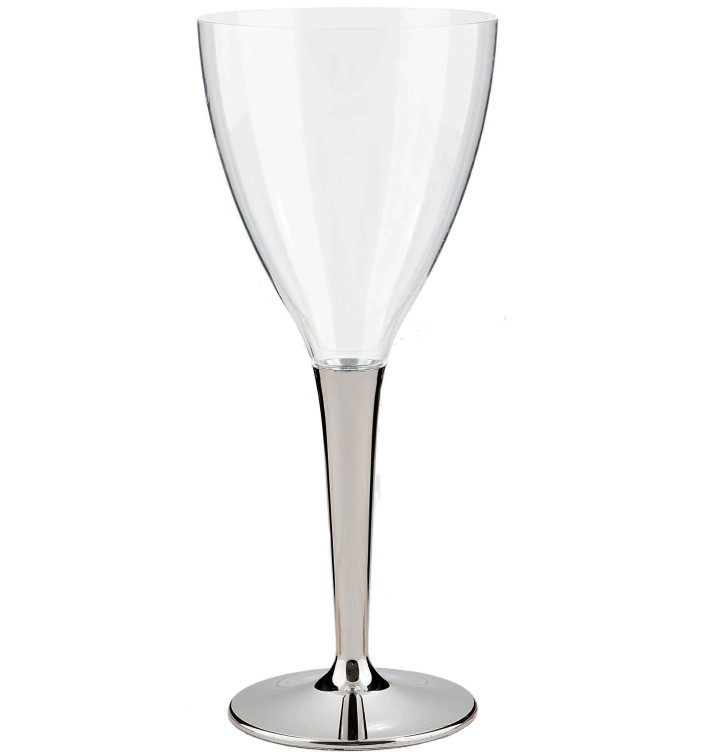 Coupe Plastique Vin Pied Argenté 130ml (10 Utés) Coupe Plastique Vin Pied Argenté 130ml (10 Utés)