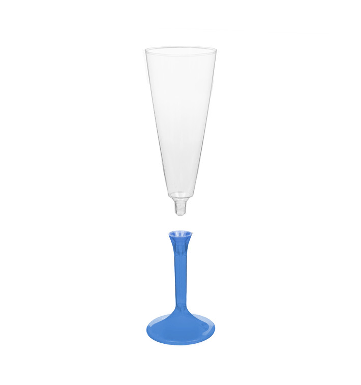Flûte Champagne Plastique Pied Bleu Transp.160ml (20 Utés) Flûte Champagne Plastique Pied Bleu Transp.160ml (20 Utés)