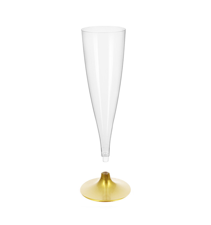 Flûte Champagne Plastique Pied Or 140ml 2P (400 Utés) Flûte Champagne Plastique Pied Or 140ml 2P (400 Utés)