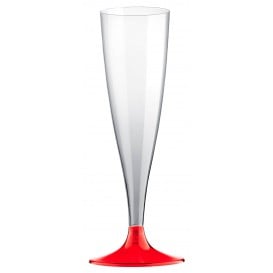 Flûte Champagne Plastique Pied Rouge Transp. 140ml 2P (400 Utés)