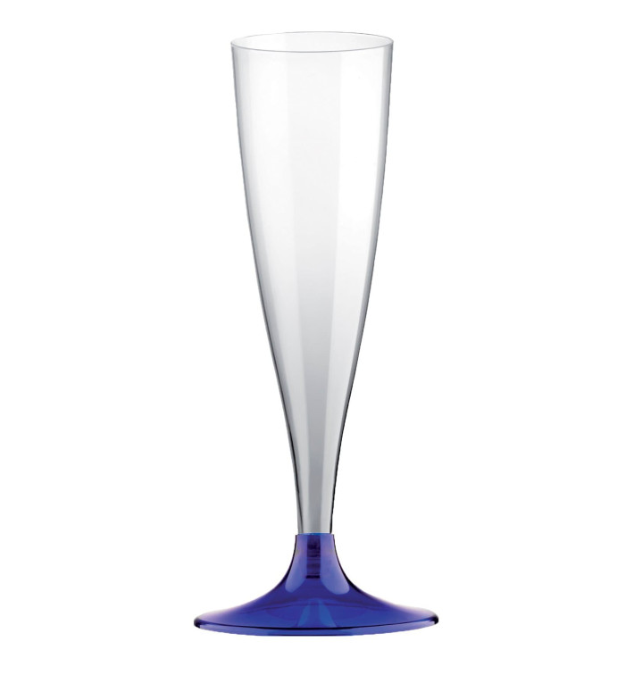 Flûte Champagne Plastique Pied Bleu Transp. 140ml 2P (20 Utés) Flûte Champagne Plastique Pied Bleu Transp. 140ml 2P (20 Utés)
