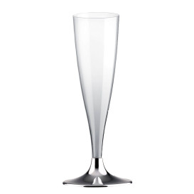 Flûte Champagne Plastique Pied Argent Chrome 140ml 2P (20 Utés)