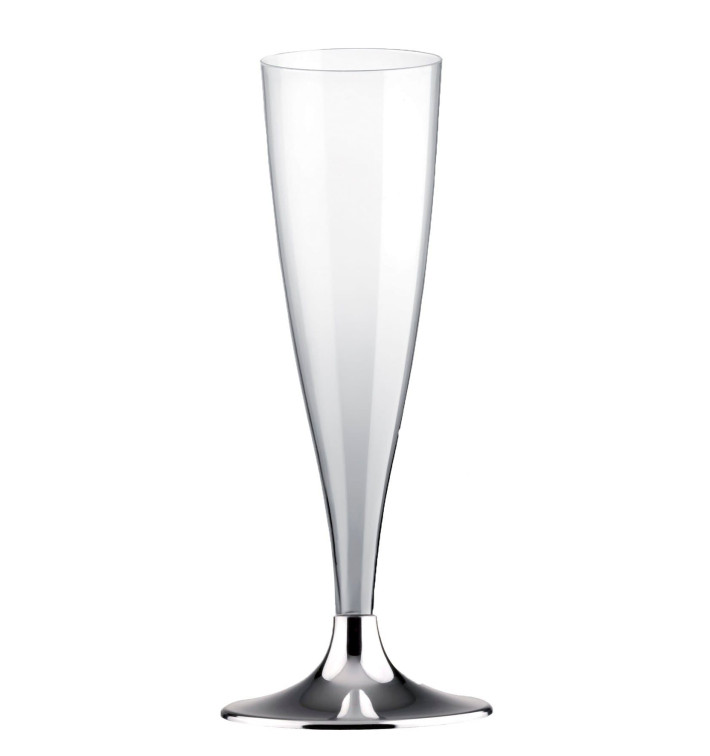 Flûte Champagne Plastique Pied Argent Chrome 140ml 2P (400 Utés) Flûte Champagne Plastique Pied Argent Chrome 140ml 2P (400 Utés)
