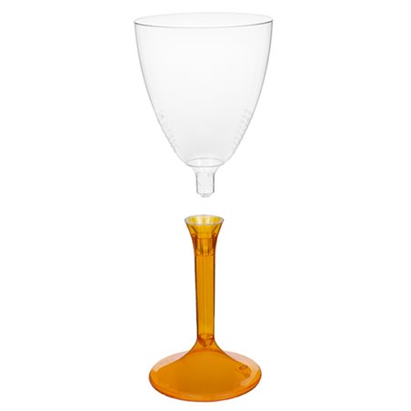 Flûte Plastique Vin Pied Orange Transp. 180ml 2P (20 Utés)