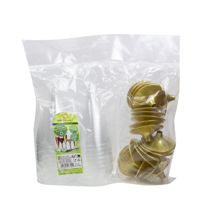 Flûte Plastique Vin Pied Or 200ml 2P (400 Utés) Flûte Plastique Vin Pied Or 200ml 2P (400 Utés)