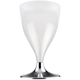 Flûte Plastique Vin Pied Argent Chrome 200ml 2P (400 Utés)