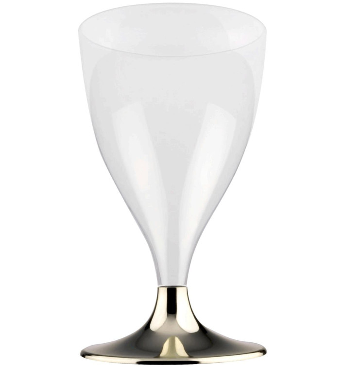 Flûte Plastique Vin Pied Or Chrome 200ml 2P (20 Utés) Flûte Plastique Vin Pied Or Chrome 200ml 2P (20 Utés)