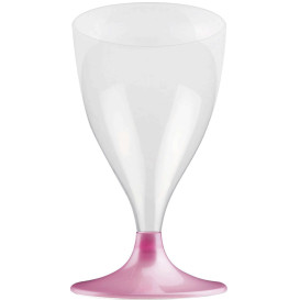 Flûte Plastique Vin Pied Rose Perlé 200ml 2P (20 Utés)