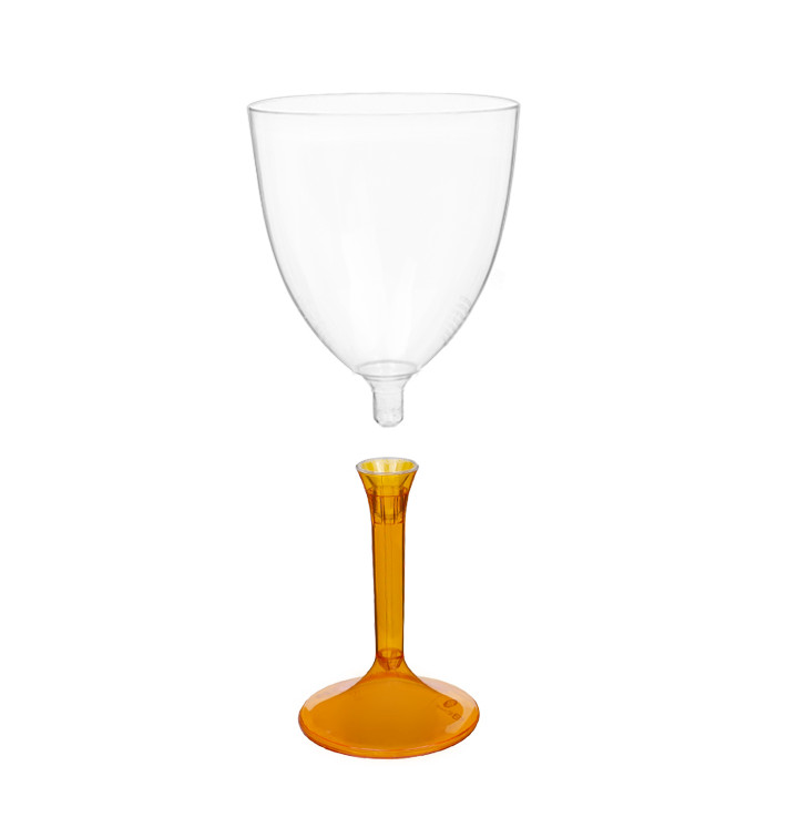 Flûte en Plastique Vin Pied Orange Transp. 300ml 2P (20 Utés) Flûte en Plastique Vin Pied Orange Transp. 300ml 2P (20 Utés)