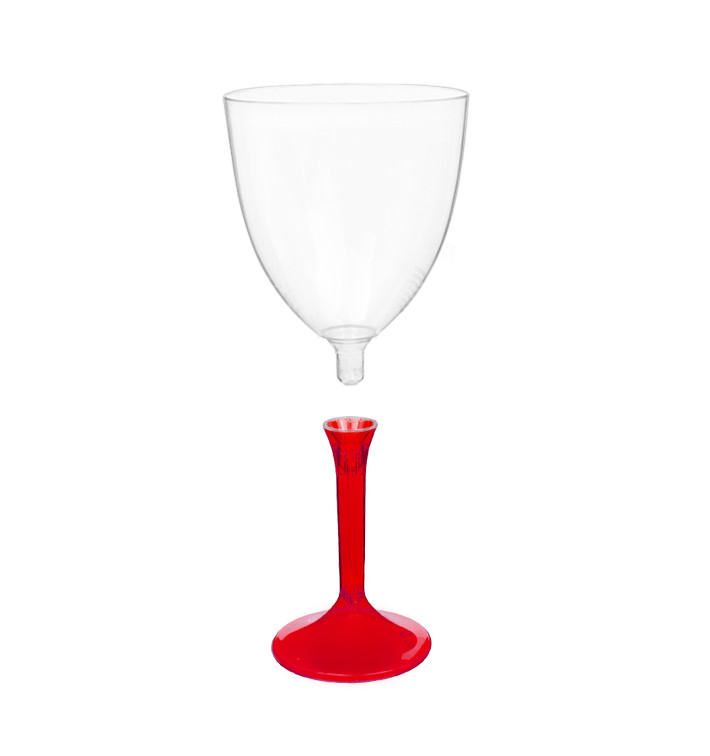 Flûte en Plastique Vin Pied Rouge Transp. 300ml 2P (20 Utés) Flûte en Plastique Vin Pied Rouge Transp. 300ml 2P (20 Utés)