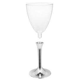 Flûte Plastique Vin Pied Argent Chrome 180ml (20 Unités)