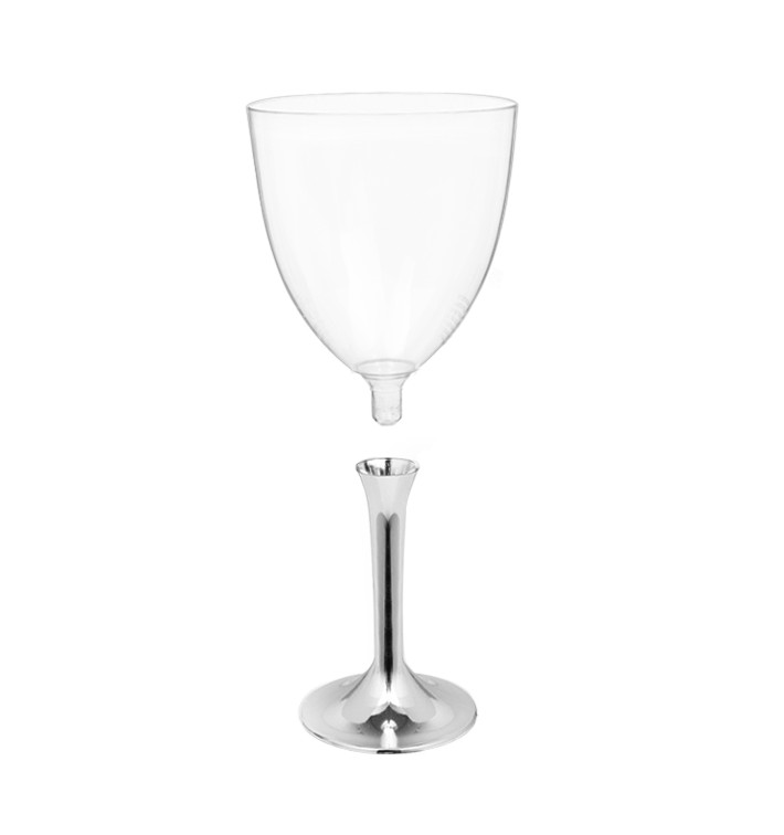 Flûte en Plastique Vin Pied Argent Chrome 300ml 2P (200 Utés) Flûte en Plastique Vin Pied Argent Chrome 300ml 2P (200 Utés)