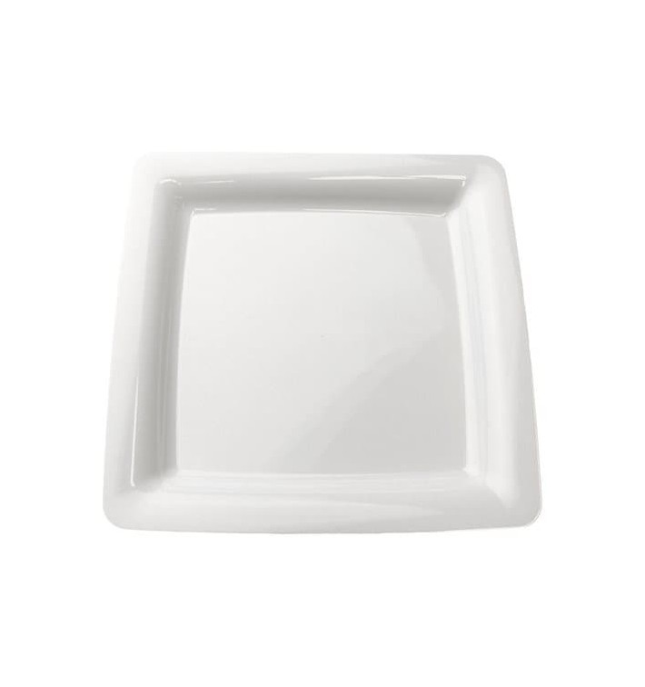 Assiette carrée Plastique dur Blanc 18x18cm (20 Utés)