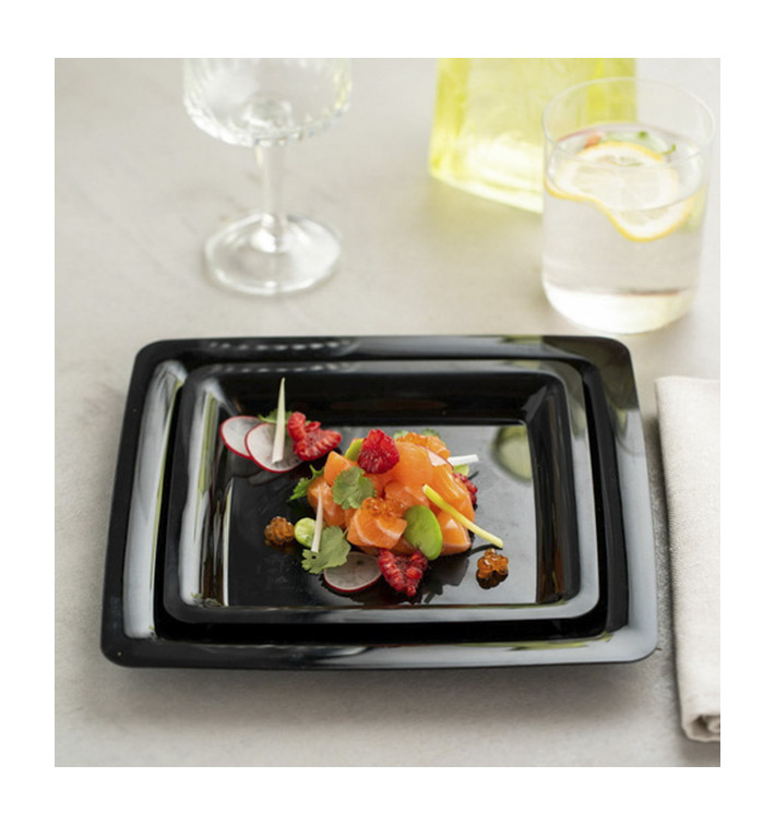 Assiette carrée Plastique dur Noir 18x18 cm (20 Utés) Assiette carrée Plastique dur Noir 18x18 cm (20 Utés)