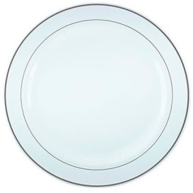 Assiette en Plastique Dur avec Liseré Argent 15cm (200 Utés)