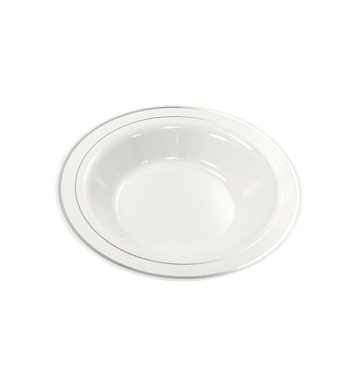 Assiette Plastique Creuse Dur Liseré Argent 23cm (200 Utés) Assiette Plastique Creuse Dur Liseré Argent 23cm (200 Utés)