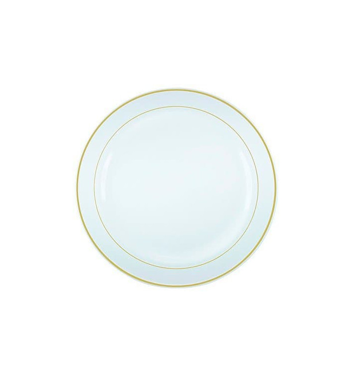 Assiette en Plastique Dur avec Liseré Or 23cm (20 Utés)