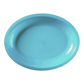 Plateau Ovale Réutilisable Turquoise PP 255x190mm (50 Utés)