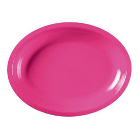 Plateau Plastique Réutilisable Ovale Fuchsia PP 255x190mm (50 Utés)