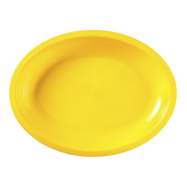 Plateau Plastique Réutilisable Ovale Jaune PP 255x190mm (600 Utés)