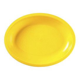 Plateau Plastique Réutilisable Ovale Jaune PP 315x220mm (25 Utés)