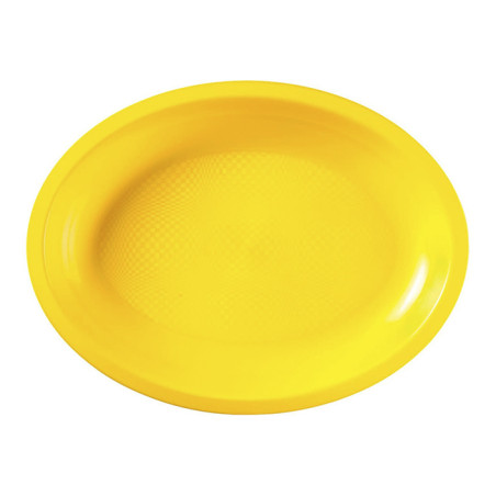 Plateau Dur Réutilisable Ovale Jaune PP 31,5x22cm (25 Utés)