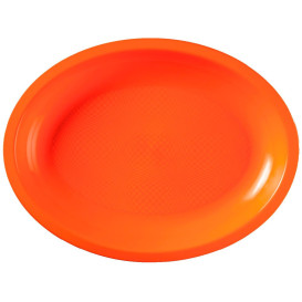 Plateau Plastique Réutilisable Ovale Orange PP 255x190mm (50 Utés)