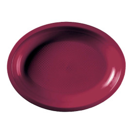 Plateau Plastique Ovale Réutilisable Bordeaux PP 315x220mm (25 Utés)