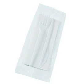 Kit Fourchette, Couteau, Serviette Blanc (25 Utés)