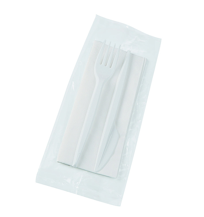 Kit Fourchette, Couteau, Serviette Blanc (25 Utés) Kit Fourchette, Couteau, Serviette Blanc (25 Utés)