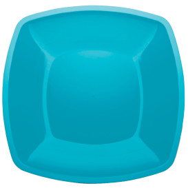 Classic - Assiette en Plastique Réutilisable Carrée turquoise et Or 25  cm/10 po