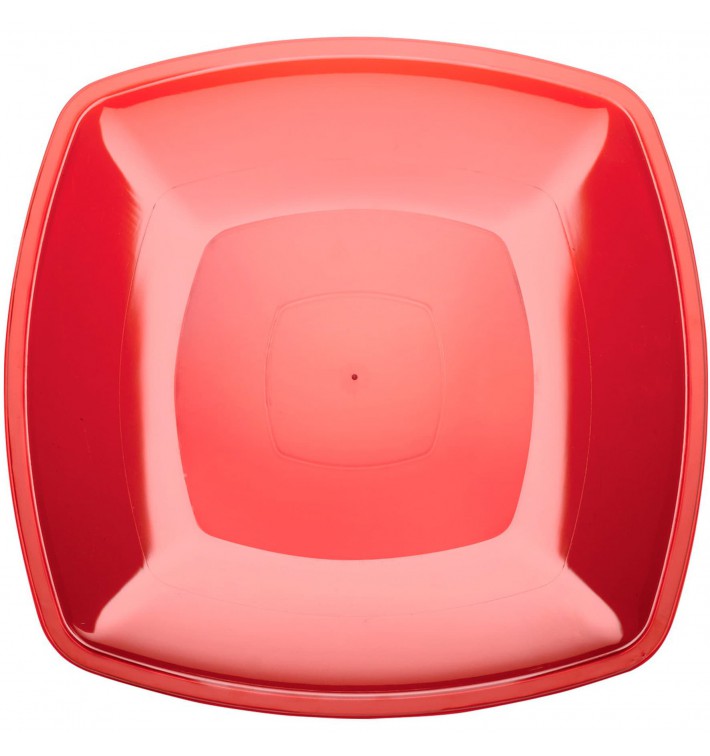 Assiette Plastique Réutilisable Plate Rouge Transp. PS 300mm (144 Utés)