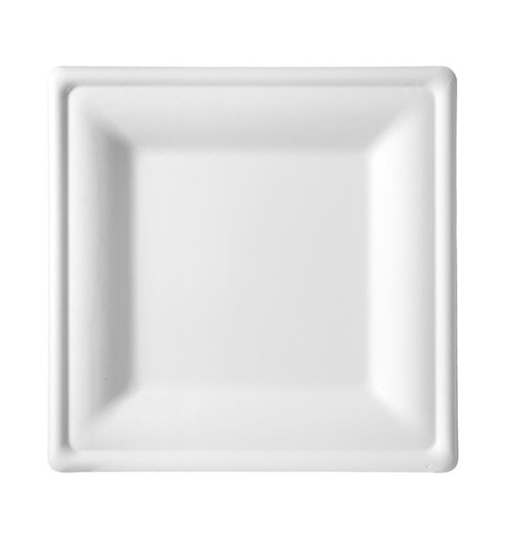Assiette Carrée Canne à Sucre Blanc 200x200mm (50 Utés) Assiette Carrée Canne à Sucre Blanc 200x200mm (50 Utés)