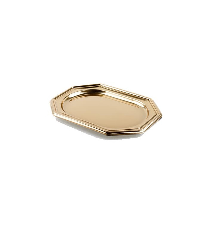 Plateau en Plastique Octogonal Doré 36x24cm (5 Utés) Plateau en Plastique Octogonal Doré 36x24cm (5 Utés)