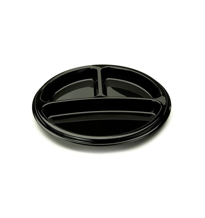 Assiette en Plastique Noire 3 Compartiments 26cm (25 Utés) Assiette en Plastique Noire 3 Compartiments 26cm (25 Utés)