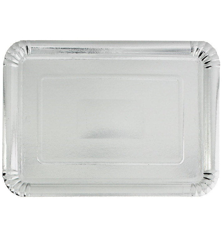 Plat rectangulaire en Carton Argenté 18x24cm (100 Unités)