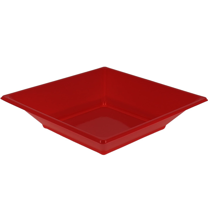 Assiette Plastique Creuse Carrée Rouge 170mm (5 Unités)